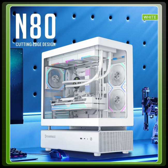 Корпус комп'ютерний Midi Tower без блока живлення  ATX,M-ATX,ITX. (Support BTF),Tempered Glass,Mesh, GAMEMAX N80 WH