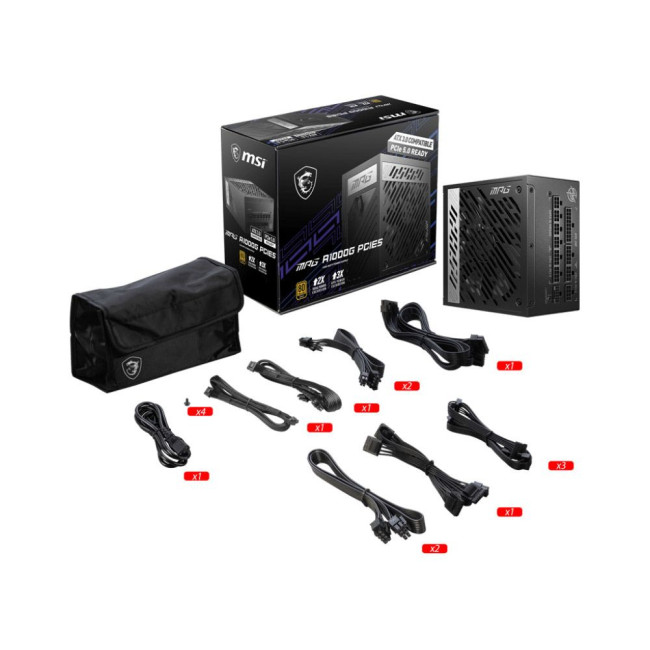 Блок живлення MSI ATX 1000W MPG A1000G PCIE5, EU, 1000W, Fully-Modular, 80 Plus Gold, Japanese C MSI MPG A1000G PCIE5
