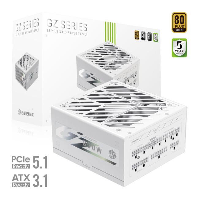 Блок живлення ATX 3.1 & PCIe5.1_ 850W, 80+ Gold, fan 135mm,fully modular ,Japanese 105°C and solid c GAMEMAX GZ 850G WH
