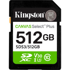 Карта пам'яті 512GB SDXC Canvas Select Plus Gen3 150MB/s C10 UHS-I U3 V30 KINGSTON SDS3/512GB