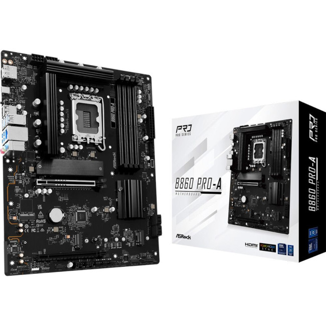 Mатеринська плата s1851 Intel B860 4xDDR5 DP/HDMI 3xM.2 2.5GbE LAN ATX ASROCK B860 PRO-A