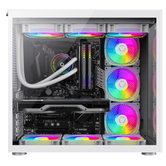 Корпус ATX без блока живлення, загартоване скло, ATX,M-ATX,ITX, VGA Card Length Up to 360 GAMEMAX Infinity White