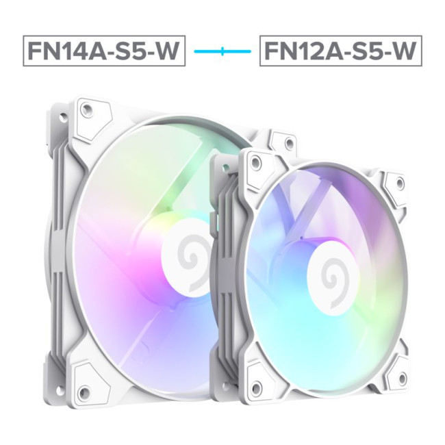 Кулер для корпусу 140 мм, 4pin(M/F)/3pin(M/F), ARGB, PWM, білий FN14A-S5-W GAMEMAX FN14A-S5-W