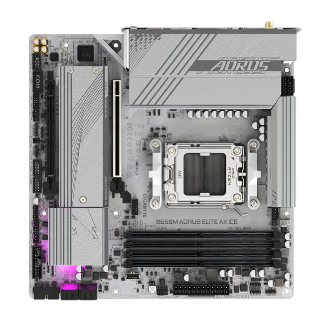 Mатеринська плата sAM5 AMD B650 DP/HDMI 2xM.2  2.5GbE LAN mATX GIGABYTE B650M AORUS ELITE AX ICE