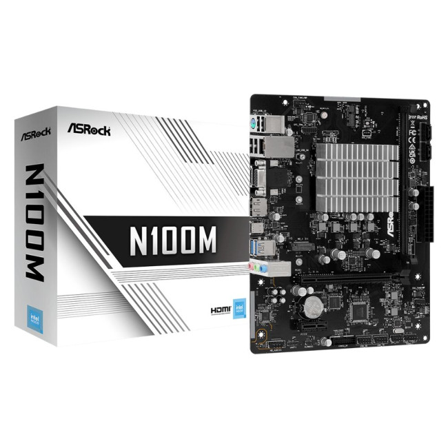 Материнська плата +CPU Intel N100 4core HDMI/DVI/VGA 1xDDR4 1xM.2 GbE LAN mATX ASROCK N100M