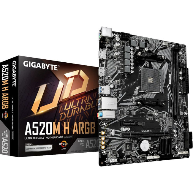 Материнська плата sAM4 AMD A520 HDMI/DP 1xM.2 GbE Lan mATX GIGABYTE A520M H ARGB