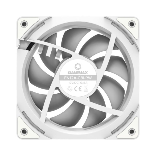Кулер для корпусу 120 мм, 4pin(M/F)/3pin(M/F), ARGB, PWM, білий, реверсивний FN12A-C8I-RW GAMEMAX FN12A-C8I-RW