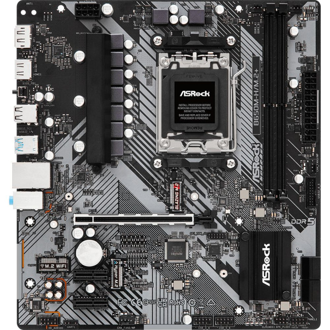 Mатеринська плата sAM5 AMD B650 DP/HDMI 2xM.2 GbE LAN mATX ASROCK B650M-H/M.2+