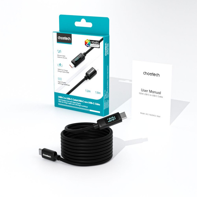Силіконовий кабель PD100 Вт USB-C до USB-C для цифрового дисплея 1,2 м CHOETECH PD100W USB-C to USB-C 1.2m (XCC-1064)