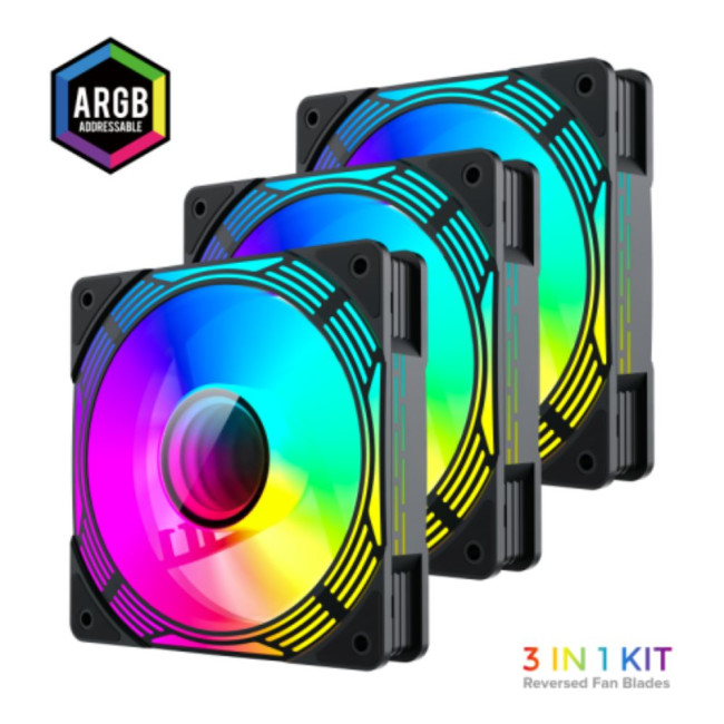 Кулер для корпусу 120mm*3 KIT ARGB fan GAMEMAX KF300 BK