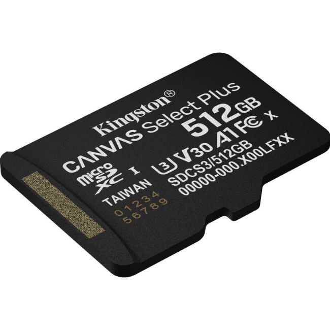 Карта пам'яті 512GB microSDXC Canvas Select Plus Gen3 150R A1 Single Pack w/o ADP KINGSTON SDCS3/512GBSP