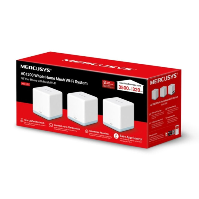 Домашня Mesh Wi-Fi система Mercusys(3шт у комплекті), Halo H30(3-pack) MERCUSYS Halo H30(3-pack)