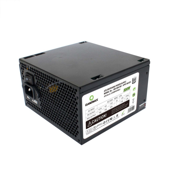 Блок живлення ATX 500W APFC,80+з кабелем живлення, вентилятор 120 мм, чорний GAMEMAX GM-500 80+ APFC Black