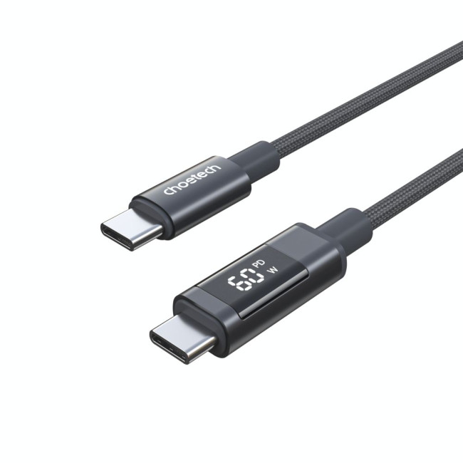 Нейлоновий кабель PD60 Вт USB-C до USB-C для цифрового дисплея 1,2 м – сірий CHOETECH PD60W USB-C to USB-C 1.2m (XCC-1068-GY)