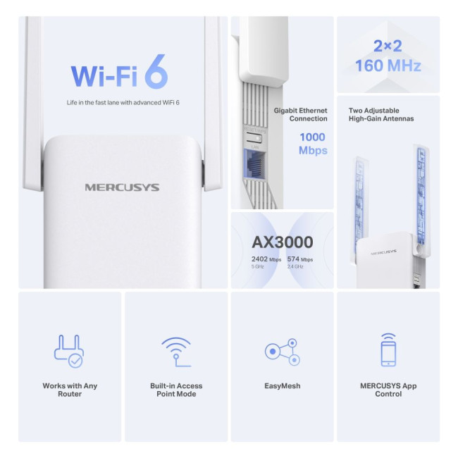 Підсилювач Wi-Fi сигналу Mercusys, ME80X MERCUSYS ME80X