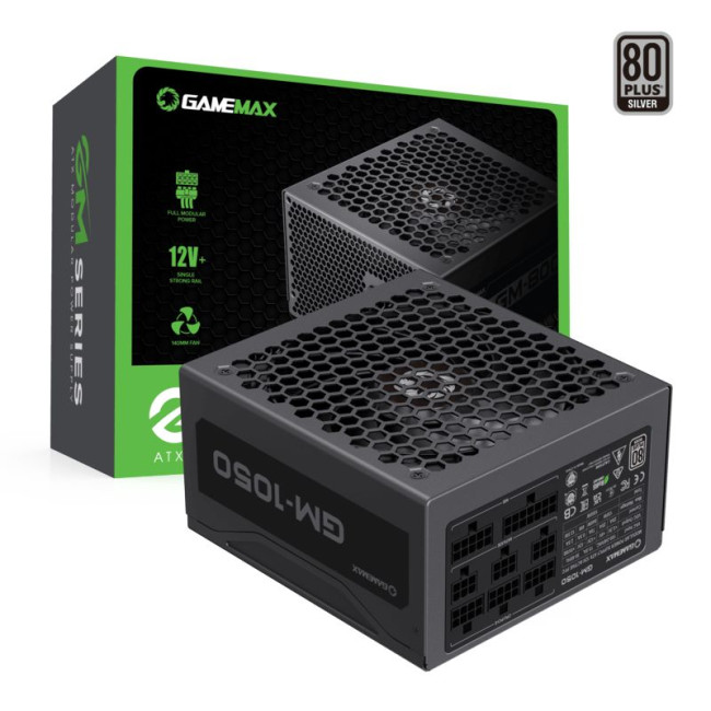 Блок живлення ATX 1050W,80+Silver, вентилятор 140 мм, повністю модульний, чорний GAMEMAX GM-1050  Modular