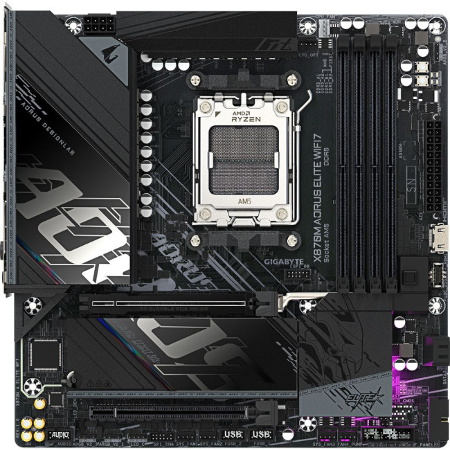 Mатеринська плата sAM5 AMD X870 2xHDMI/2xUSB4 2xM.2 2.5GbE LAN mATX GIGABYTE X870M AORUS ELITE WIFI7
