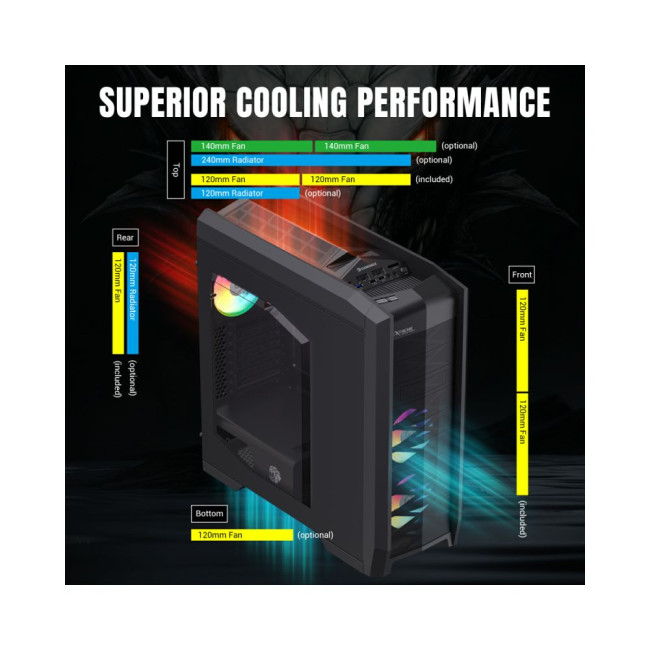 Корпус комп'ютерний  Full Tower  без блока живлення ATX/M-ATX/Mini-ITX/E-ATX(305*272mm),FAN controll GAMEMAX Dragon Knight 2