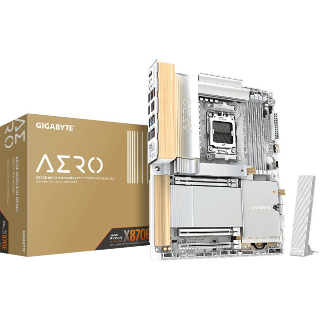 Mатеринська плата sAM5 AMD X870E 2xHDMI/2xUSB4 Type-C 4xM.2 2x5GbE LAN ATX GIGABYTE X870E AERO X3D WOOD