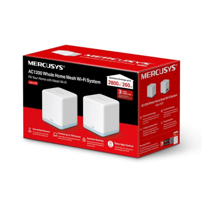 Домашня Mesh Wi-Fi система Mercusys(2шт у комплекті), Halo H30(2-pack) MERCUSYS Halo H30(2-pack)