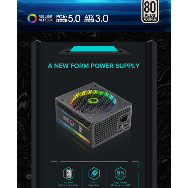 Блок живлення ATX 1300W, 80 Platinum,RGB Smart  fan 140mm,fully modularOPP, OVP, UVP, OCP, OTP, SCP GAMEMAX RGB-1300 (ATX3.1 PCIe5.1)