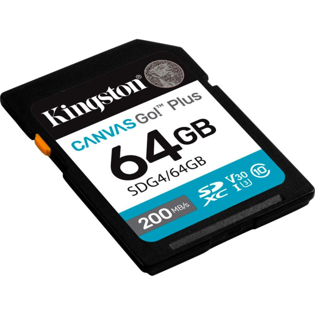 Карта пам'яті 64GB SDXC Canvas Go Plus Gen4 200MB/s C10 UHS-I U3 V30 KINGSTON SDG4/64GB