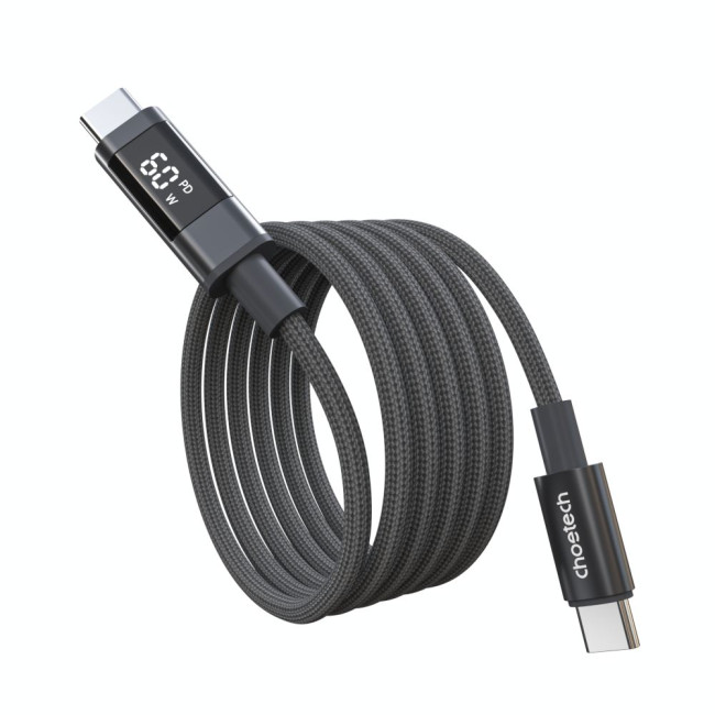 Нейлоновий кабель PD60 Вт USB-C до USB-C для цифрового дисплея 1,2 м – сірий CHOETECH PD60W USB-C to USB-C 1.2m (XCC-1068-GY)