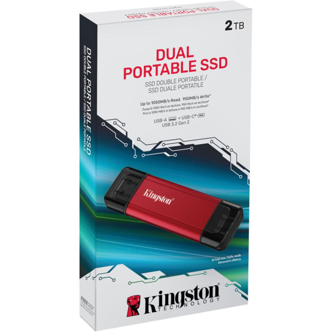 SSD накопичувач зовнішній 2TB Dual USB-A/C Portable SSD, Up to 1050MB/s USB 3.2 Gen 2 KINGSTON SPSD/2TB