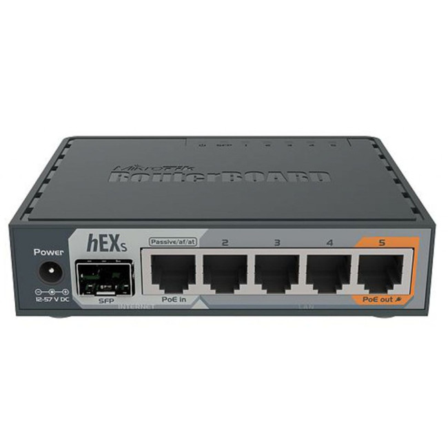 Маршрутизатор hEX S,5xGE,SFP,USB,microSD,RouterOS L4,IPsec HW encr. sup. and The Dude server package MIKROTIK RB760iGS