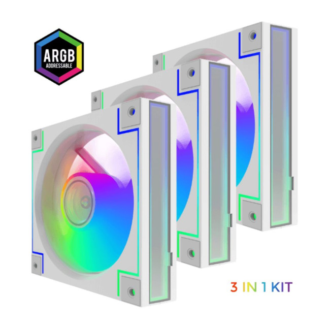 Кулер для корпусу  120мм  КІТ 3*120ммmm Black frame ARGB Fan 3 in 1 Kit GAMEMAX RD300 WH