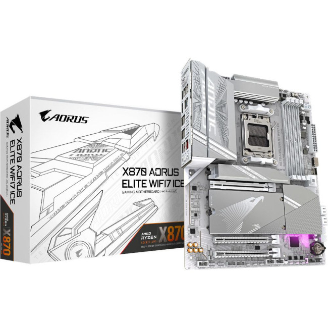 Mатеринська плата sAM5 AMD X870 HDMI 4xM.2  USB4.0 2.5GbE LAN ATX GIGABYTE X870 AORUS ELITE WIFI7 ICE