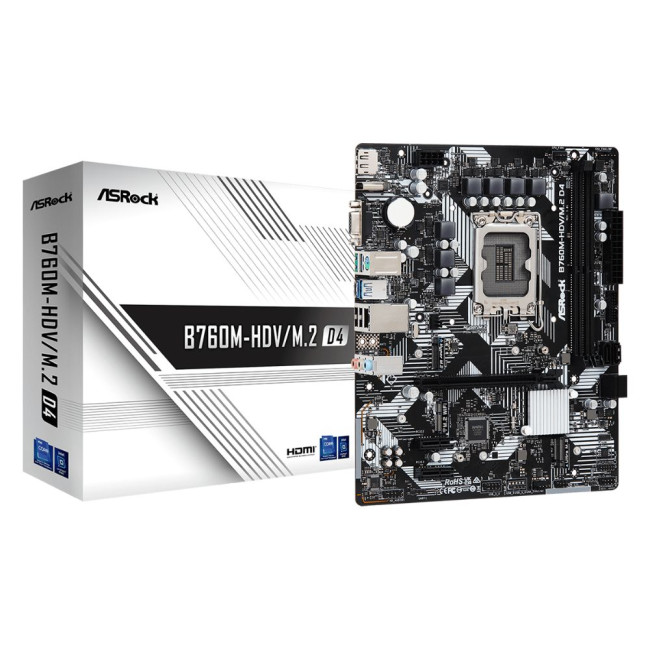 Mатеринська плата s1700 Intel B760 DP/HDMI/VGA 3xM.2 2xDDR4 GbE LAN mATX ASROCK B760M-HDV/M.2 D4