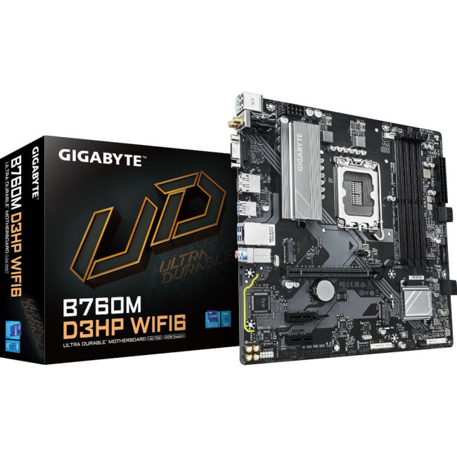 Mатеринська плата s1700 Intel B760 HDMI/DP/VGA 4xDDR5 2xM.2 GbE LAN mATX GIGABYTE B760M D3HP WIFI6