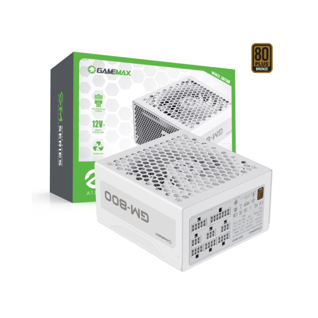 Блок живлення ATX 800W,80+Bronze, вентилятор 140 мм, повністю модульний, білий, коробочний GAMEMAX GM-800 Modular white