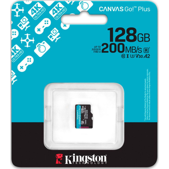 Карта пам'яті 128GB microSDXC Canvas Go Plus Gen4 200MB/s A2 U3 V30 Card + w/o ADP KINGSTON SDCG4/128GBSP