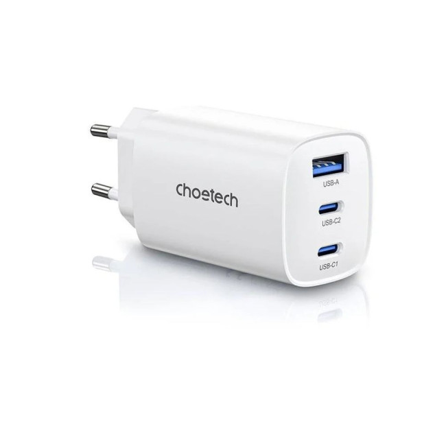 Мережевий зарядний пристрій Choetech GaN PD65W, 3 порти, 2*USB-C+A CHOETECH GaN PD65W 3Ports (PD9006)