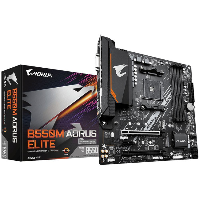 Mатеринська плата sAM4 AMD B550 4xDDR HDMI/DVI2xM.2 (PCIe 4.0) USB 3.2 GbE LAN mATX GIGABYTE B550M AORUS ELITE