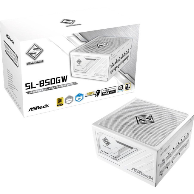 Блок живлення 850W, 80 Pluse GOLD, PCIe 5.1 & ATX3.1, Fully Modular, Native 12V-2x6, 135mm Fan, Whit ASROCK SL-850GW