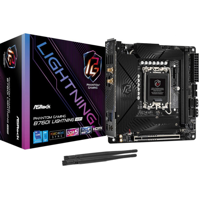 Mатеринська плата s1700 Intel B760 HDMI/DP 2xM.2 2xDDR5 2.5GbE LAN mini-ITX ASROCK B760I LIGHTNING WIFI