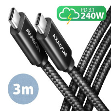 Кабель AXAGON BUCM2-CM30AB USB-C -USB-C 2.0, 3м, PD 240W 5A, Чорний