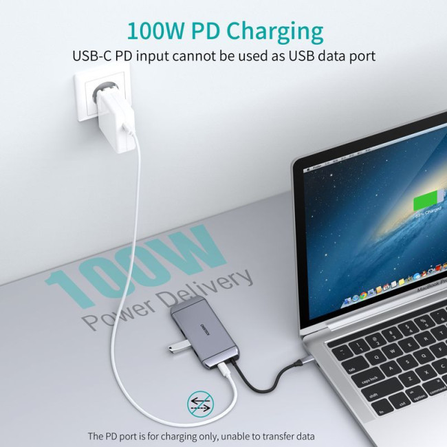Док станція USB-C 9-в-1 (HDMI/VGA/картридер/LAN/USB-A), алюміній
