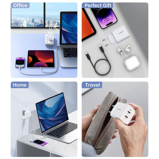 Мережевий зарядний пристрій, 2 USB-C, 40Вт, PD/QC/PPS