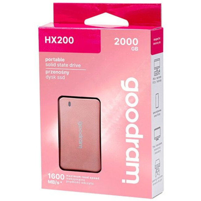 SSD накопичувач Goodram 2TB HX200 ROSE GOLD USB TYPE-C + A (SSDPR-HX200-2K0-RG)