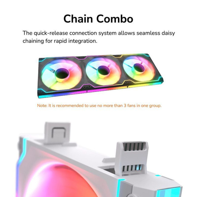 Вентилятор 140мм ARGB RB (White), Hydro Dynamic Bearing, 4 Pin PWM / 3 Pin ARGB