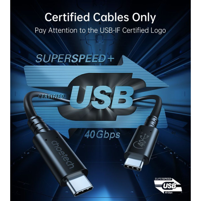 Кабель USB4 (40Gbps) Power Delivery (PD) 100 Ватт, 8K@60Hz, C-тато/C-тато, 0.8 м, преміум