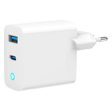 Мережевий ЗП, 1 USB-A (QC3.0 18W) + 1 Type-C (PD30W), Led, білий