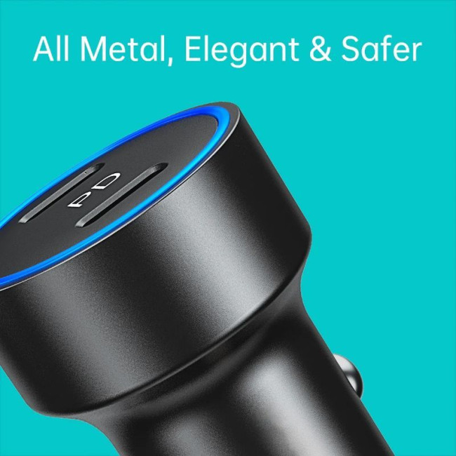 Автомобільний зарядний пристрій, 2 USB-C, 40Вт, PD, чорний