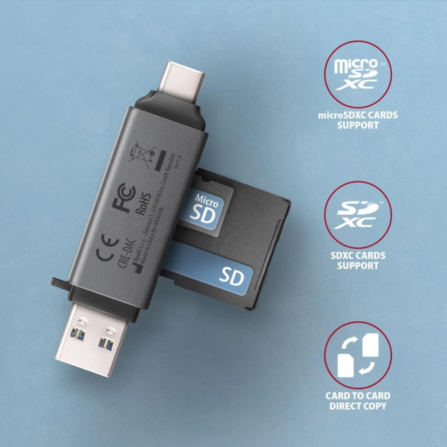 Кардрідер AXAGON CRE-DAC SuperSpeed USB-C + USB-A card reader