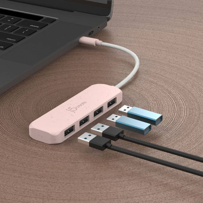 Хаб USB 3.2, 10Gbps, USB-С на 4 USB-A, червоний