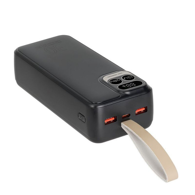 Портативний зарядний пристрій, 30000 mA, PD+QC 20W, з LCD, чорний